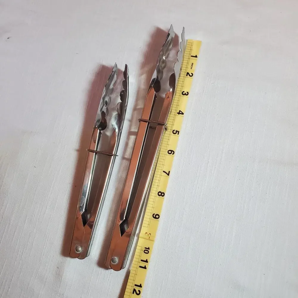 Stainless Steel Kitchen Tongs Locking Food Cooking BBQ Grilling Pair